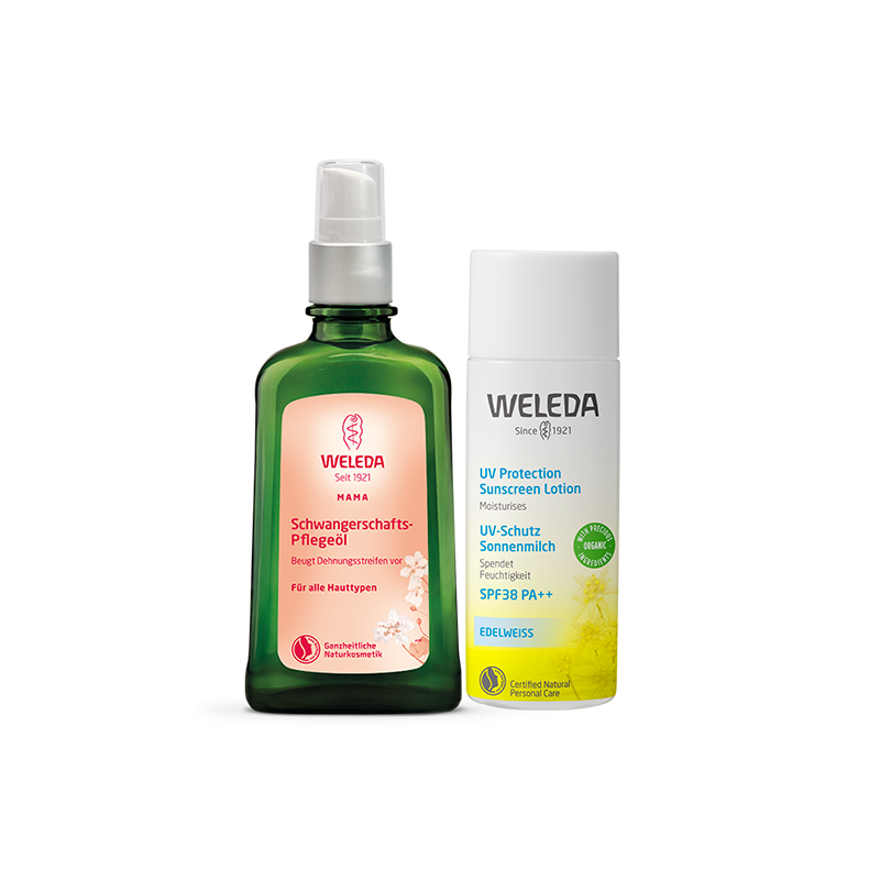 weleda官方海外旗舰店weleda维蕾德孕妇套装妊娠纹按摩油100ml+雪绒花防晒隔离乳50ml3