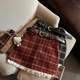 College style hip-hugging A-line skirt plus size autumn and winter sweet hottie patchwork lace plaid skirt retro woolen skirt