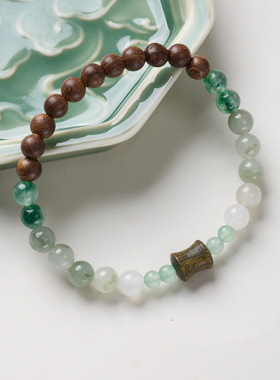 天然金丝檀手串女新中式天山翠绿檀竹节串珠手链文创夏季新品