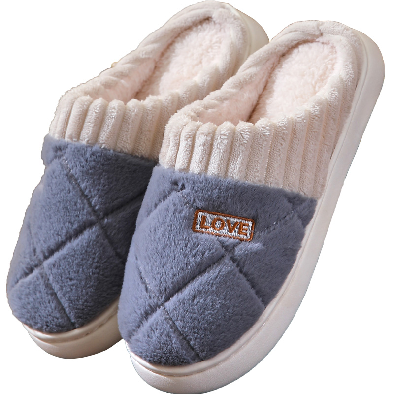 秋冬季棉拖鞋男款居家加绒毛拖鞋女可外穿东北大码男士保暖脚棉鞋 - 图3