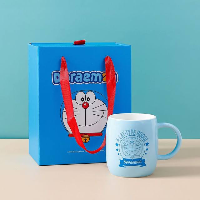 Doraemon jingle internet celebrity cat paper cut cup mug ceramic coffee cup girl cartoon high-faced red couple