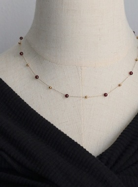 女石榴石长款短款项链复古