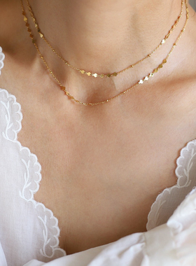不掉色金色爱心间隔亮片项链女锁骨链颈链设计感小众礼物高级时尚