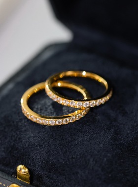 不掉色~爆闪精致百搭金色整圈微镶锆石戒指通勤潮高级感轻奢礼物