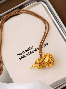 金店同款古法镂空掐丝葫芦项链