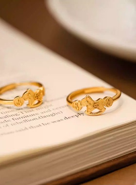 招财钱币马上有钱金色小马戒指