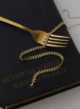 镀18K金高级金色麦穗颈链项链