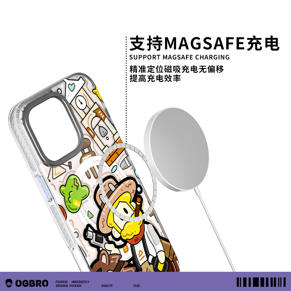 OGBRO幻想乐园适用苹果16涂鸦防摔手机壳iPhone16promax金属镜框磁吸充电磨砂全包时尚保护套2024新款男女款