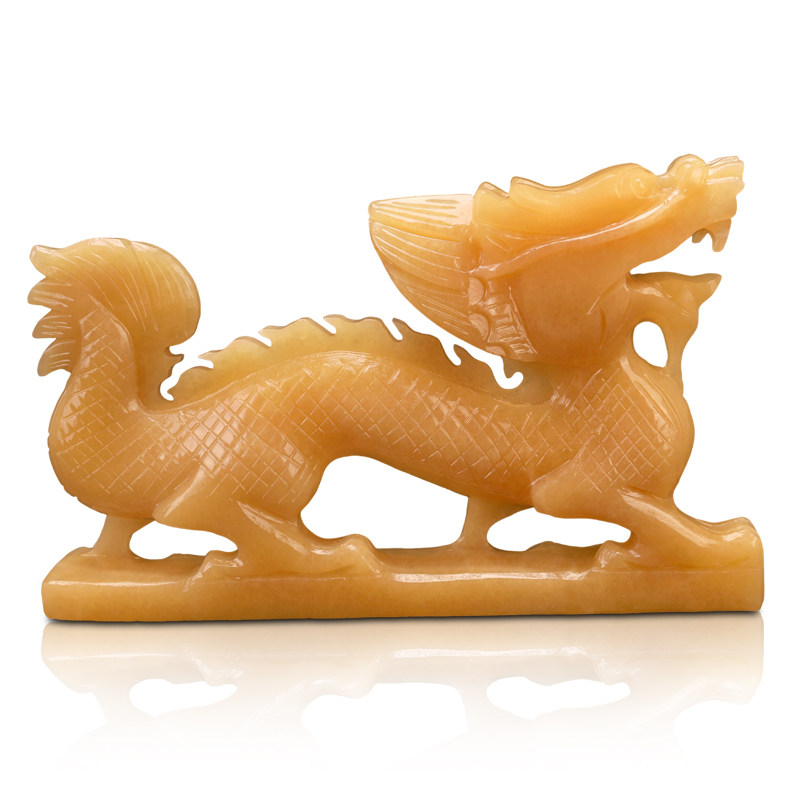 天然原石雕刻一体米黄玉龙客厅家居饰品玉雕玉器玉石龙玄关摆件