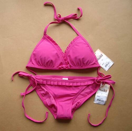 满百包邮 xh135 MUDD花邊款爆乳比基尼泳衣 桃紅款 超聚拢 特价 - 图0