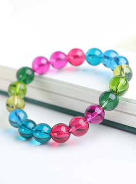 天然老矿巴西糖果碧玺圆珠卢比来鸽血红柠檬黄女款手链串鲜艳靓丽