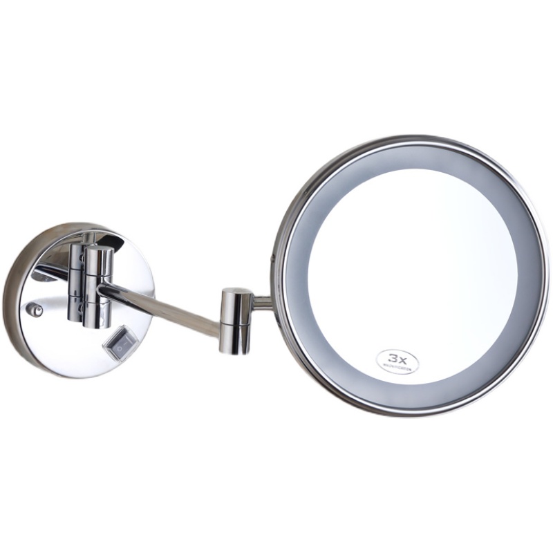 浴室镜子免打孔led折叠伸缩化妆镜壁挂酒店卫生间单面放大镜带灯-图3