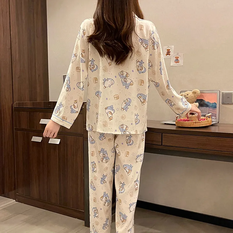 可爱鲨鱼睡衣女春秋款长袖长裤云朵棉套装网红卡通甜美外穿家居服,淘宝优惠券,粉丝福利购,淘宝优惠卷