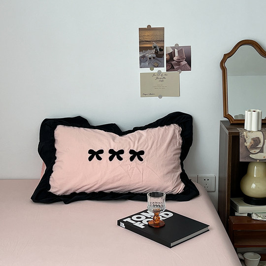 法式花边少女风枕套48*74cm水洗棉枕头套枕芯套装单人枕芯套枕皮