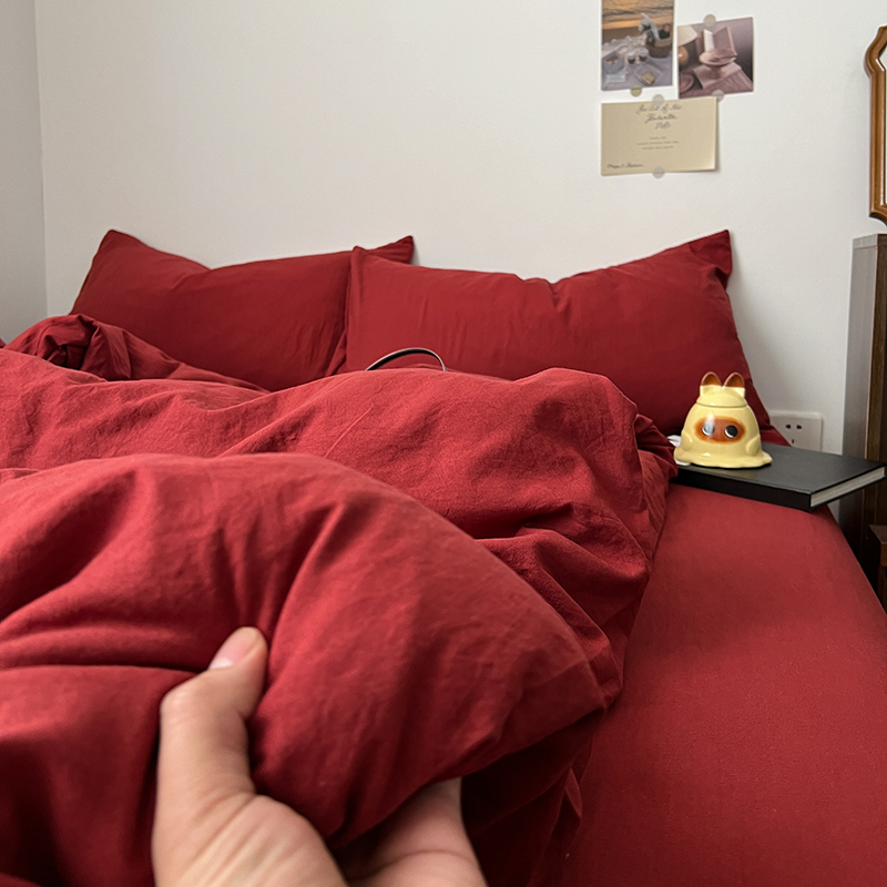 ins四件套纯棉全棉新款水洗棉被罩床单被套学生宿舍三件套床笠款 - 图2