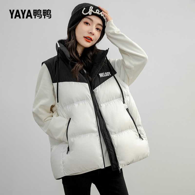 鸭鸭拼色羽绒马甲百搭保暖