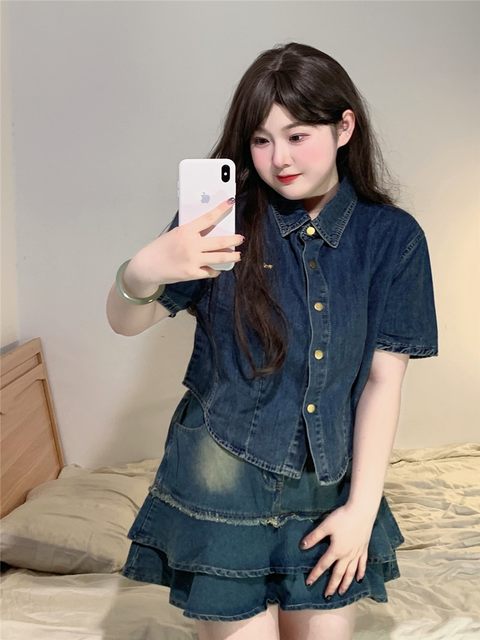 Plus size fat mm sweet and spicy denim top