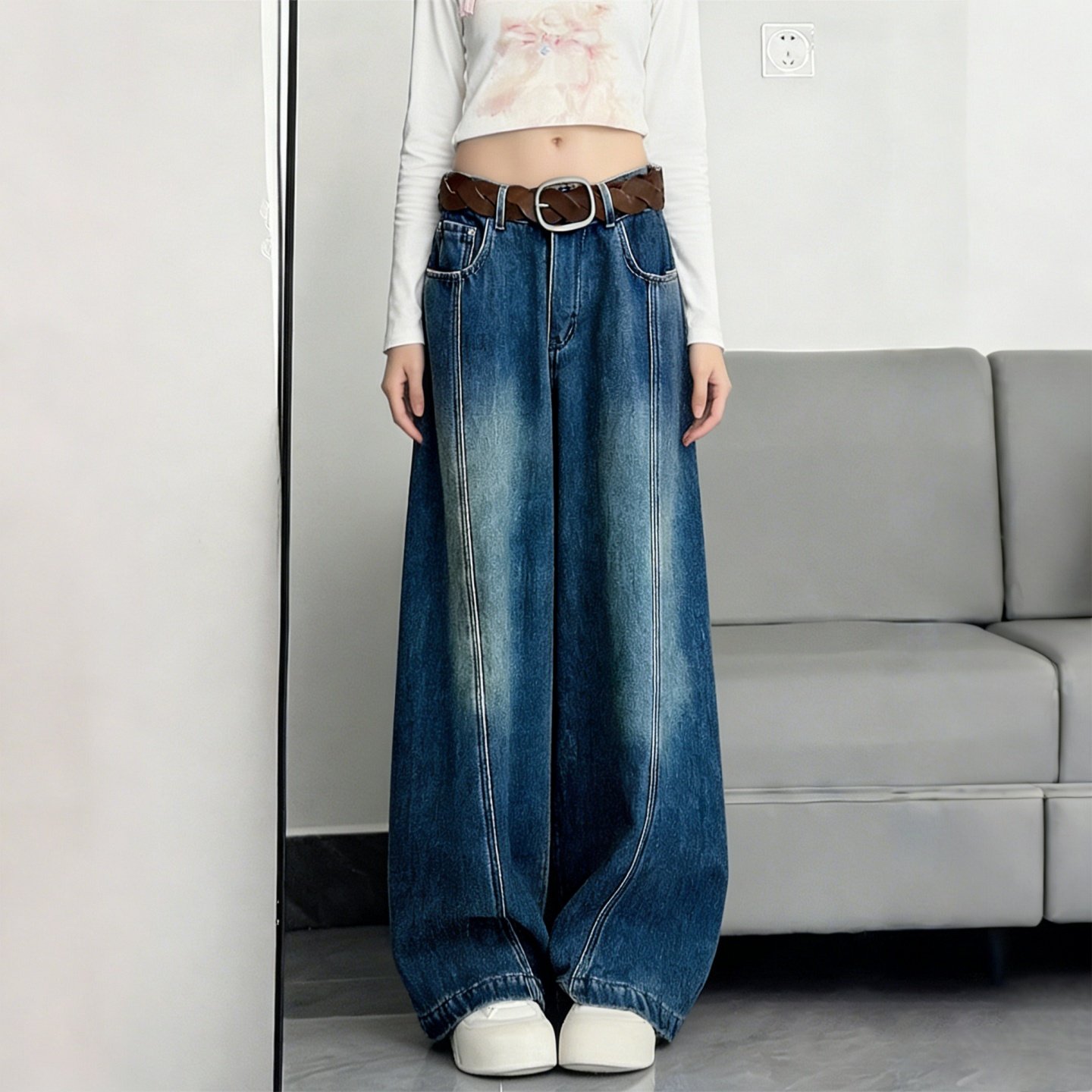 300斤大码女装胖mm美式复古弯刀牛仔裤女梨型高腰显瘦阔腿拖地裤,淘宝优惠券,粉丝福利购,淘宝优惠卷