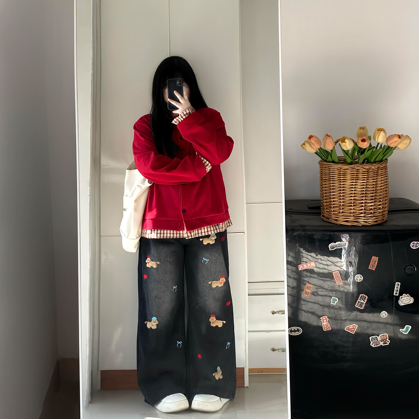 特大码女装胖mm黑色设计感牛仔裤女梨型身材高腰显瘦刺绣阔腿裤潮,淘宝优惠券,粉丝福利购,淘宝优惠卷