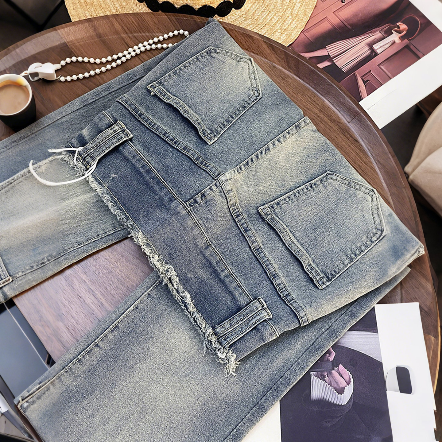 特大码女装胖mm复古加绒加厚牛仔裤女高腰显瘦设计感阔腿喇叭裤潮,淘宝优惠券,粉丝福利购,淘宝优惠卷