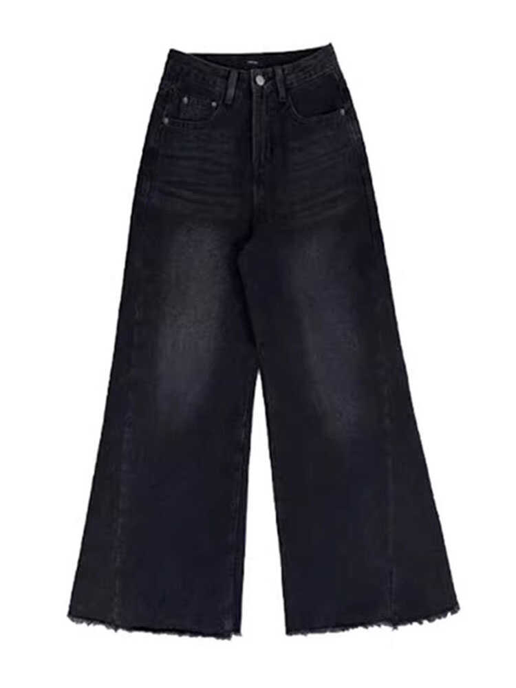 大码女装300斤黑色阔腿牛仔裤女春秋裤子胖mm梨型遮肉显瘦喇叭裤 - 图3