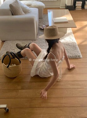 遮阳帽出游法式春夏平檐编织防晒