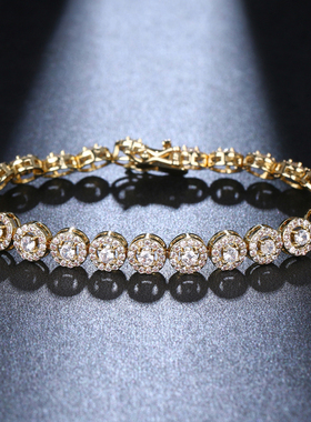 芒果小饰时尚经典简约闪亮奢华微镶锆石手链女士婚礼通勤百搭饰品