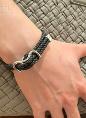 编织皮革金属扣手链男女多色