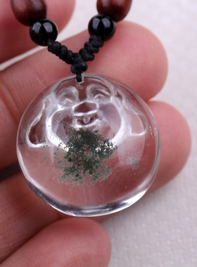 收藏品天然绿幽灵笑佛水晶吊坠