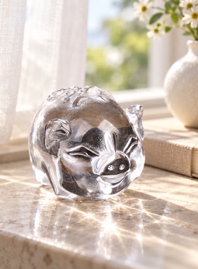 天然白水晶小猪雕刻件吉祥物