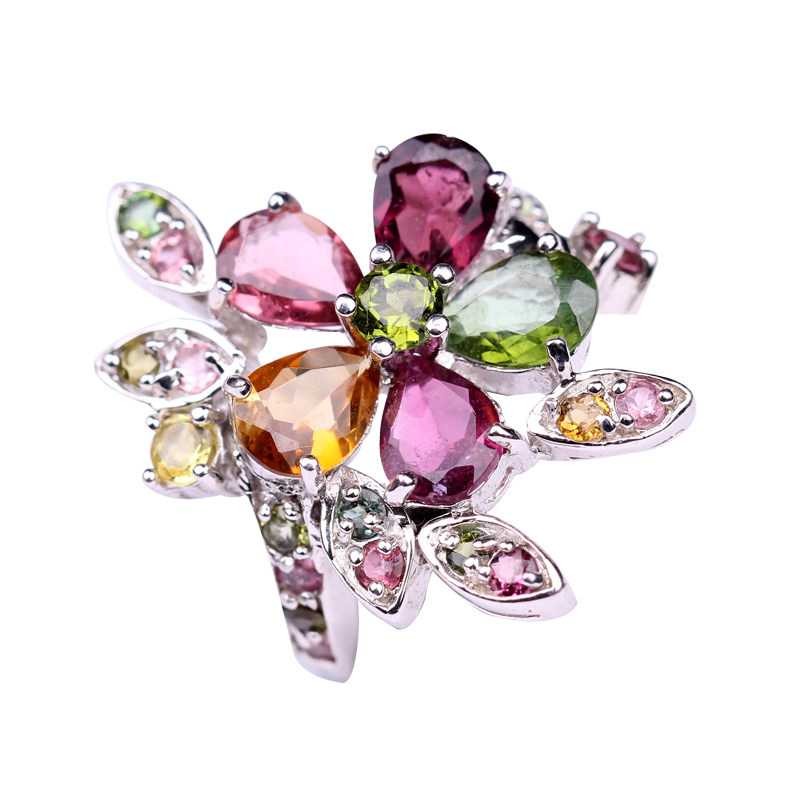 天然碧玺s925银钻石镶嵌工艺戒指 晶庄珠宝戒指/指环