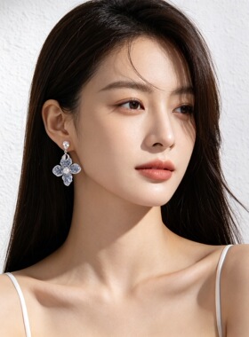 丽系知耀高端饰品1碎钻水晶花朵耳环女温柔仙气珍珠银针耳钉春夏
