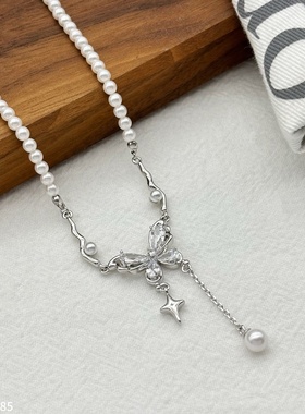 丽银饰品丽贝丽影新款气质时尚轻奢高级感韩版休闲蝴蝶珍珠项链女