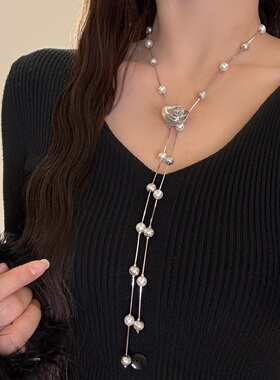 丽银饰品丽贝丽影法式浪漫高级感珍珠花朵毛衣链 一款多戴毛衣链