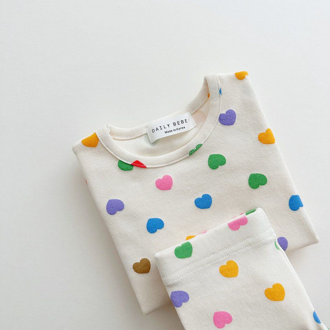 韩国居家服2024春秋新品男女小童纯棉秋衣秋裤宝宝爱心睡衣套装软,淘宝优惠券,粉丝福利购,淘宝优惠卷