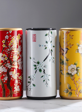 美式陶瓷落地花桶干花轻奢复古