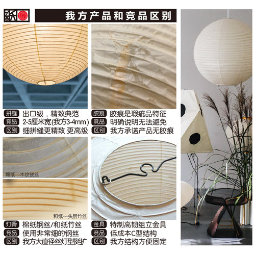 野口勇灯具30A日式akari复古吊灯罩书房卧室玄关床头吧台过道吊灯 - 图2