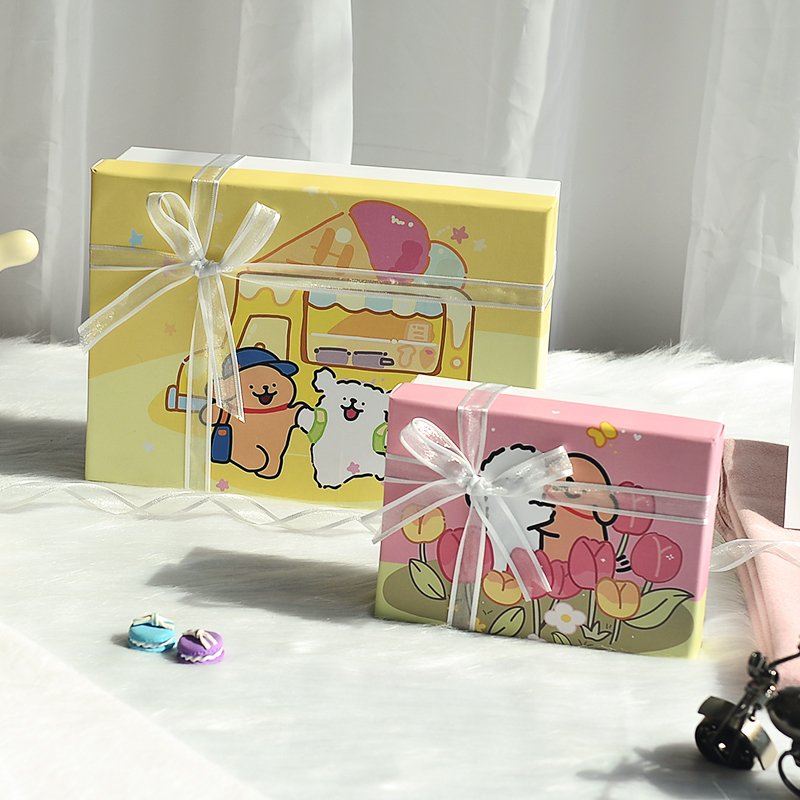 线条小狗礼盒生日礼物盒创意精美礼品盒高级感口红香水包装盒空盒