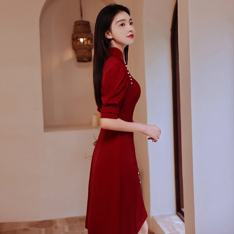 新娘2021新款酒红色连衣裙服敬酒服 韩兰朵礼服/晚装