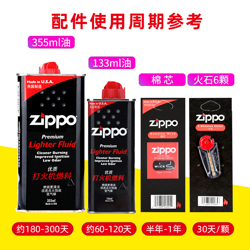 zippo打火机煤油355ML芝宝正版火石棉芯配件zppo正品大油口粮套餐