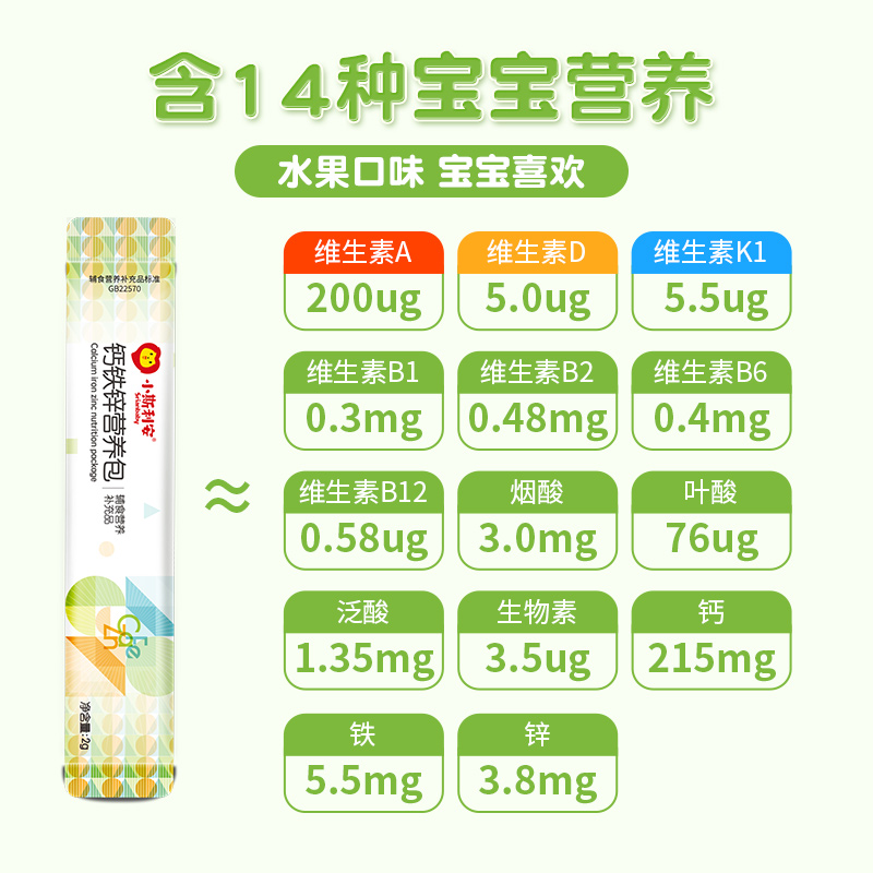小斯利安营养包国家婴幼儿钙铁锌宝宝维生素营养婴儿钙30袋*2盒 - 图2