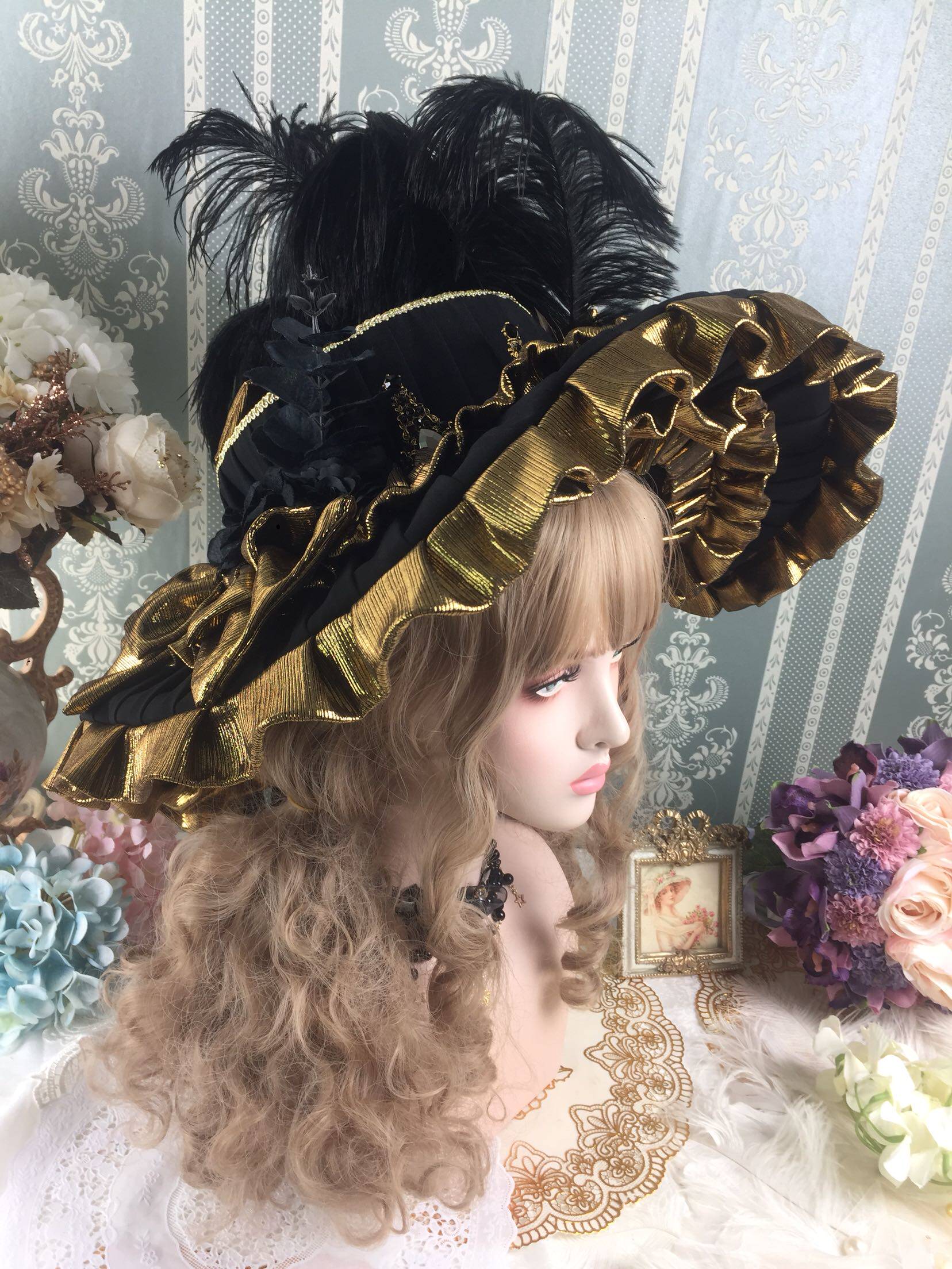 原创一夜物语lolita头饰扁帽魔女的狂宴礼帽花帽宴会活动帽子定制