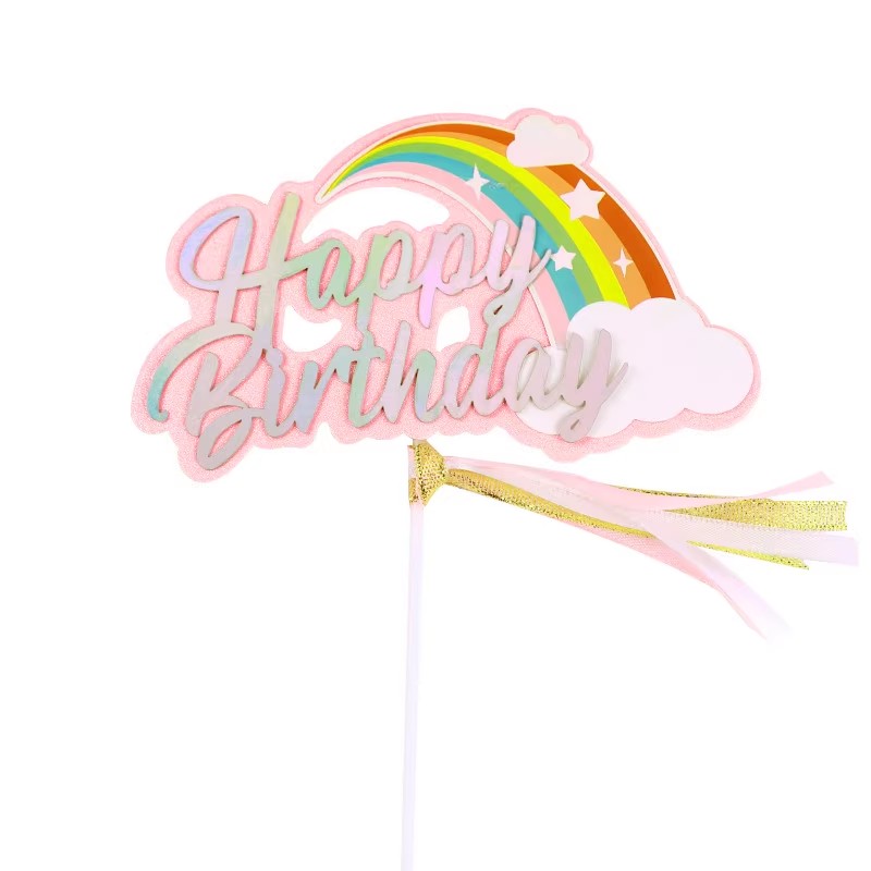 彩虹生日快乐插牌网红儿童宝宝周岁插件happy birthday蛋糕装饰
