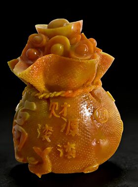 马年招财仿玉福袋聚宝盆摆件