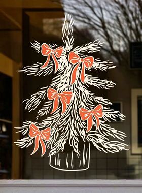 2027圣诞节装饰场景布置窗花蝴蝶结贴画商场橱窗贴静电玻璃门贴纸