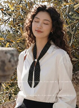韩系白色波点珍珠丝巾女