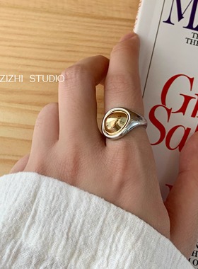 ZIZHI STUDIO小众金银拼色宽版异形戒指简约时髦冷淡风显白指环女