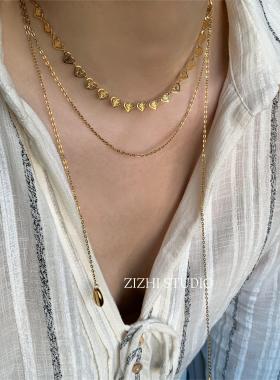 小众设计咖啡豆项链女一链多戴钛钢双层链秋冬叠穿神器腰链两用