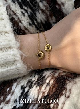 ZIZHI STUDIO洗手不掉色法式复古宫廷风手饰镀18k天然石百搭手链