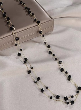 279方圆水晶长款多层可叠戴女毛衣链秋冬新款衣服挂件170cm